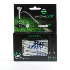 EVOLVE GOLF EPOCH White/Blue Combo Pack (30 Count 3 1/4 Inch) & (10 Count 1 1/2 Inch) Tees