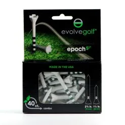 EVOLVE GOLF EPOCH White/Green Combo Pack (30 Count 2 3/4 Inch) & (10 Count 1 1/2 Inch) Tees