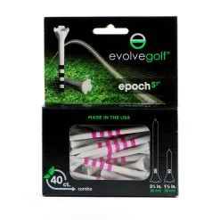 EVOLVE GOLF EPOCH White/Pink Combo Pack (30 Count 3 1/4 Inch) & (10 Count 1 1/2 Inch) Tees