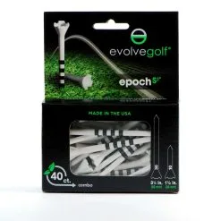 EVOLVE GOLF EPOCH White/Black Combo Pack (30 Count 3 1/4 Inch) & (10 Count 1 1/2 Inch) Tees