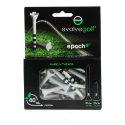 EVOLVE GOLF EPOCH White/Green Combo Pack (30 Count 3 1/4 Inch) & (10 Count 1 1/2 Inch) Tees