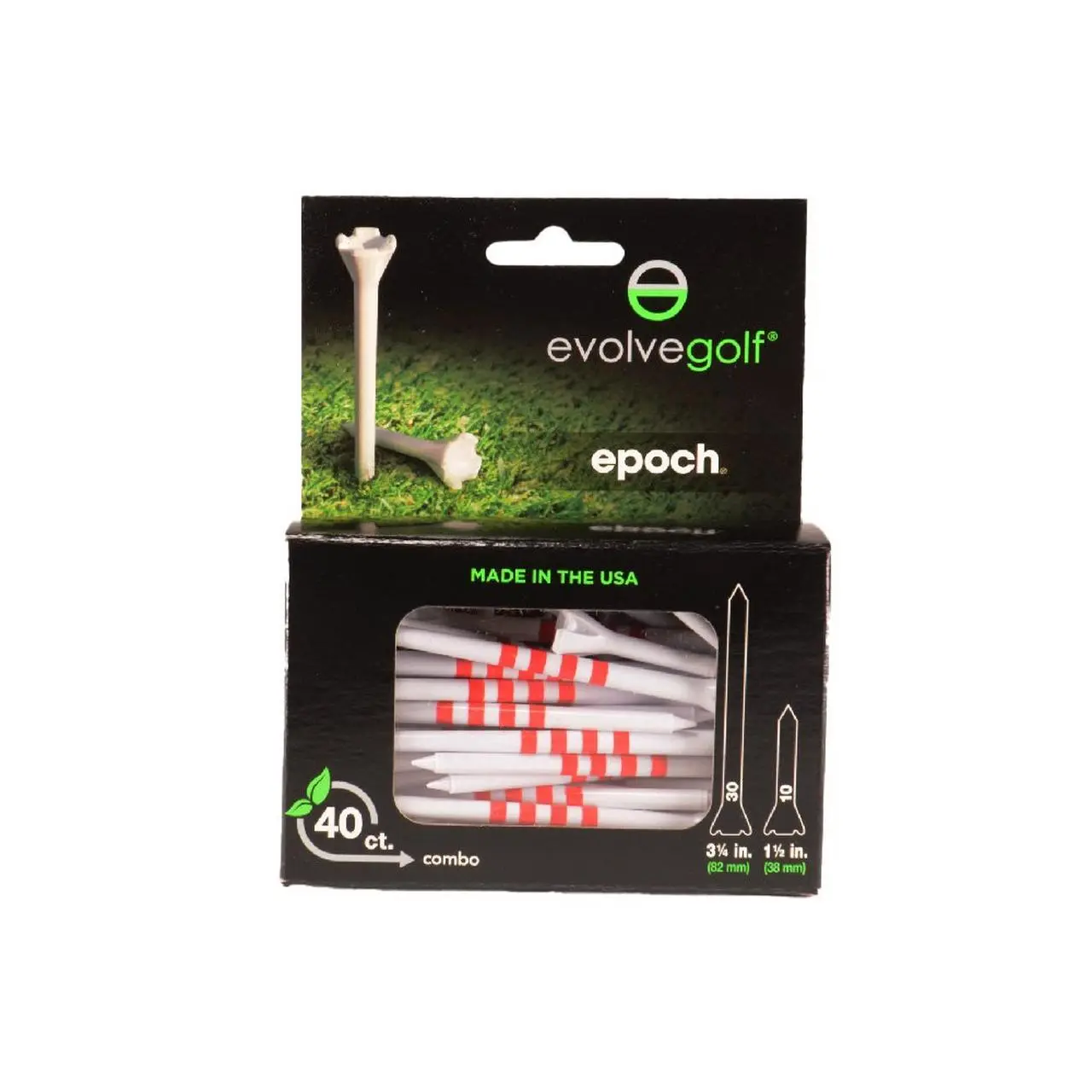 EVOLVE GOLF EPOCH White/Red Tees Combo Pack (40 Count) 3 EVOLVE GOLF EPOCH White/Red Tees Combo Pack (40 Count)